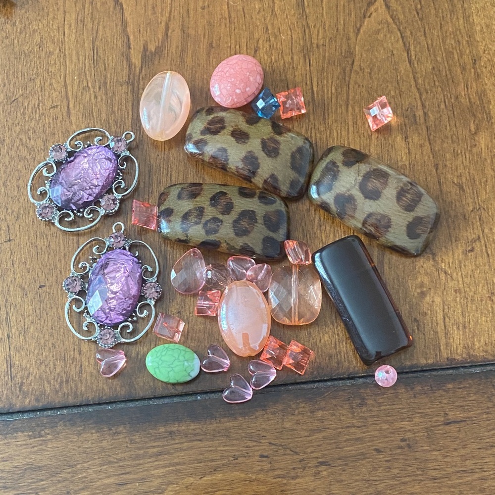 Leopard Print Hair Clips and Pink charms for jewelry making